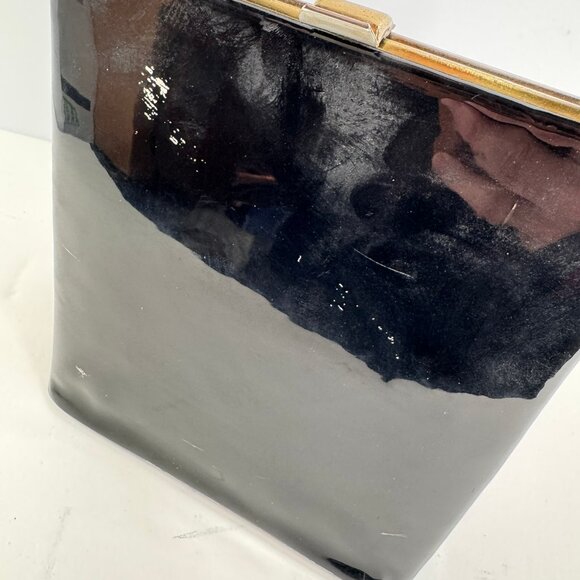 Vintage 1960's Triangle Shape Black Patent Leather Top Closure Handle Purse - Picture 3 of 9